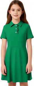 Girls Short Sleeve Polo Dress with Pockets School Uniform